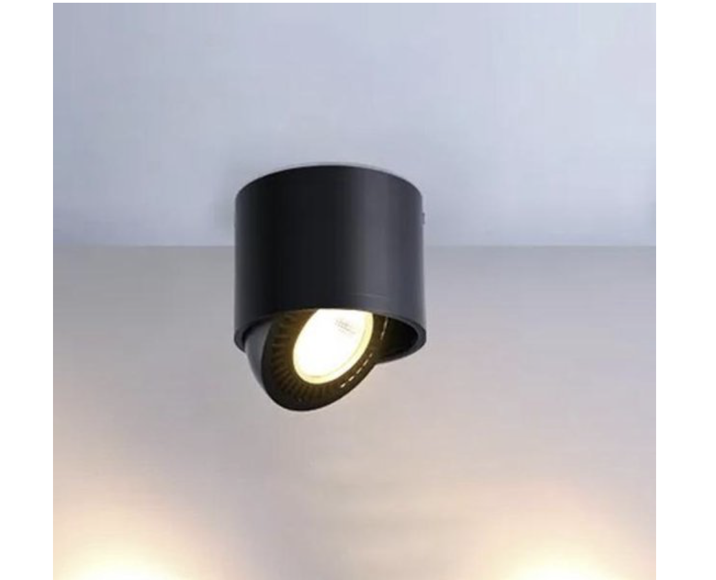 LED Downlight - Verstelbare Opbouw COB Spot Light Rond 9W – Warm wit 3500K - Mat Zwart Aluminium - Ø87mm - Ovitshop.nl